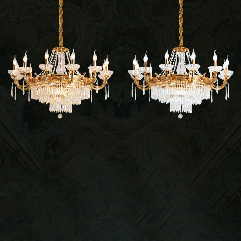 European Dome Cylindrical Candle Copper Crystal Chandelier