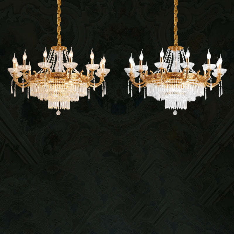 European Dome Cylindrical Candle Copper Crystal Chandelier