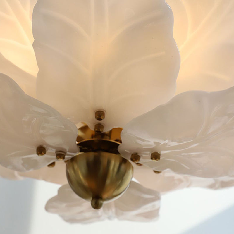 French Dome Leaf Iron Glass Chandelier