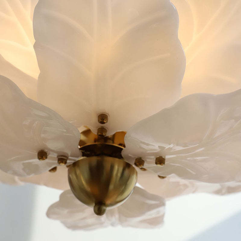 French Dome Leaf Iron Glass Chandelier