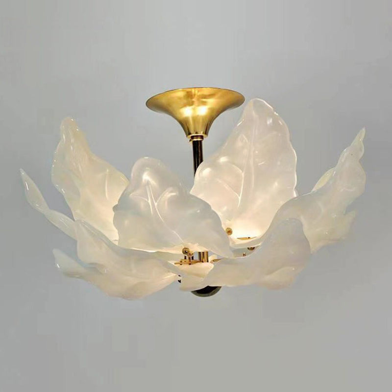 French Dome Leaf Iron Glass Chandelier