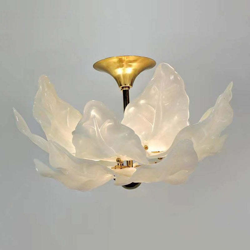 French Dome Leaf Iron Glass Chandelier