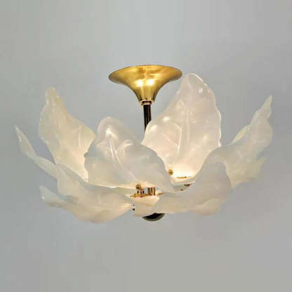 French Dome Leaf Iron Glass Chandelier