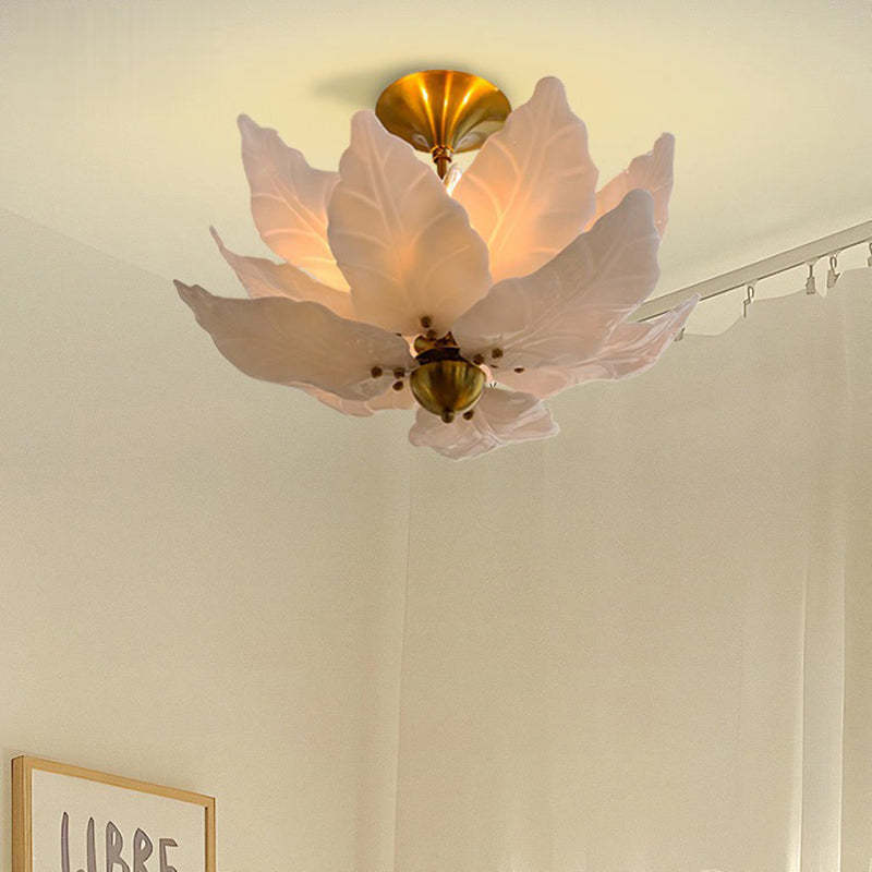French Dome Leaf Iron Glass Chandelier