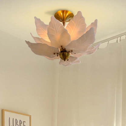 French Dome Leaf Iron Glass Chandelier