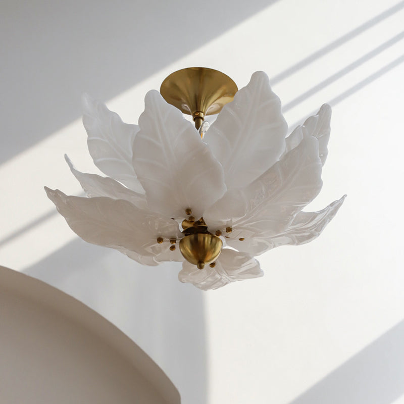 French Dome Leaf Iron Glass Chandelier