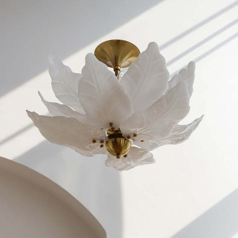 French Dome Leaf Iron Glass Chandelier