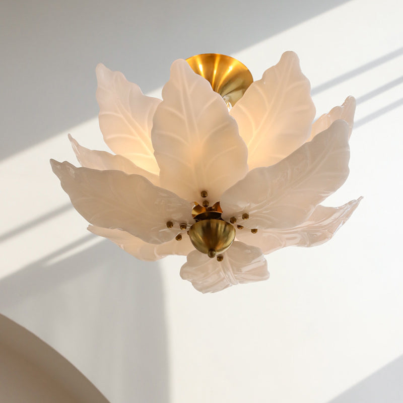 French Dome Leaf Iron Glass Chandelier