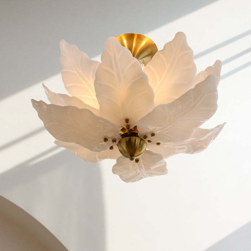French Dome Leaf Iron Glass Chandelier
