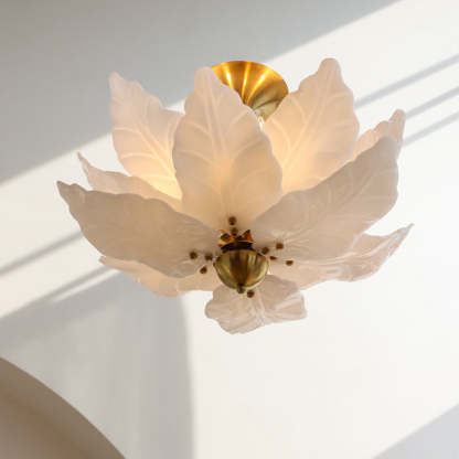 French Dome Leaf Iron Glass Chandelier