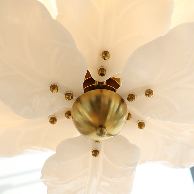 French Dome Leaf Iron Glass Chandelier