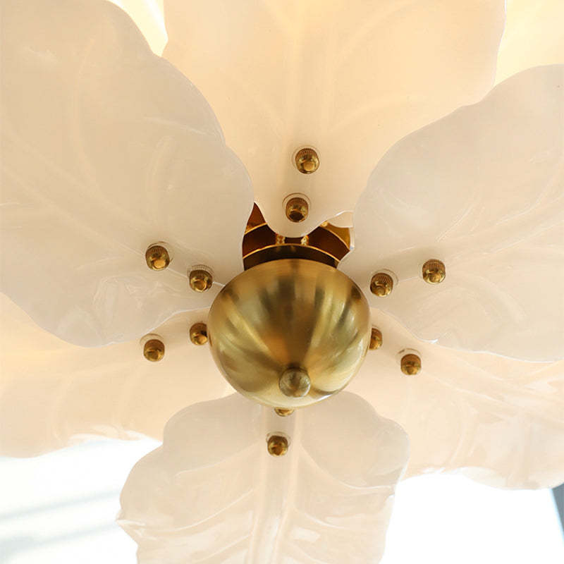 French Dome Leaf Iron Glass Chandelier
