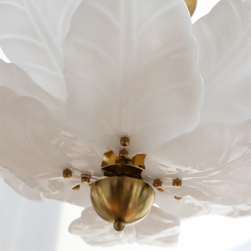 French Dome Leaf Iron Glass Chandelier