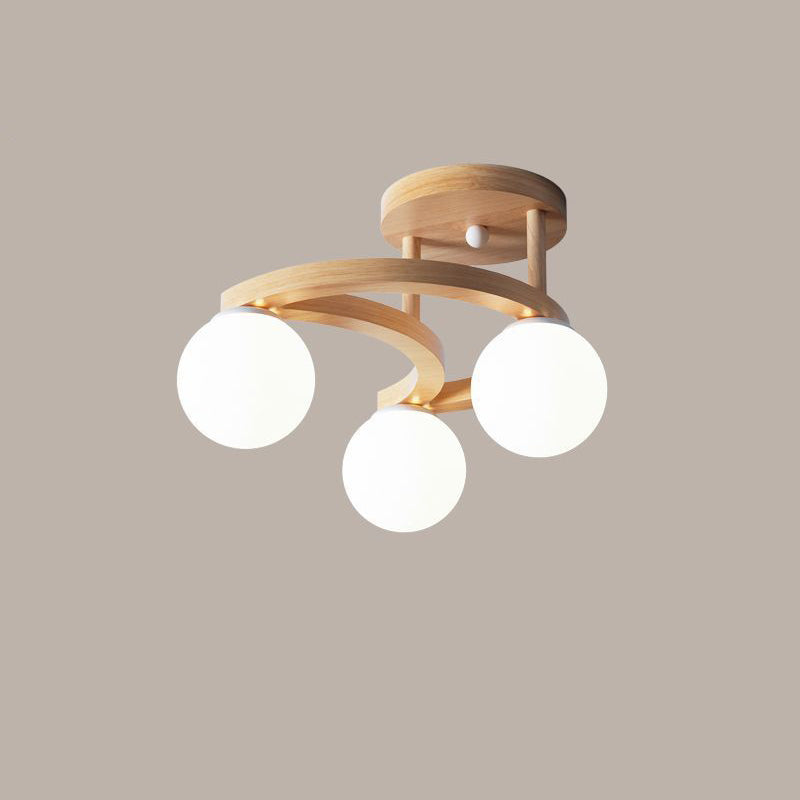 Nordic Rubber Wood Moon Orb Dome Ceiling Light