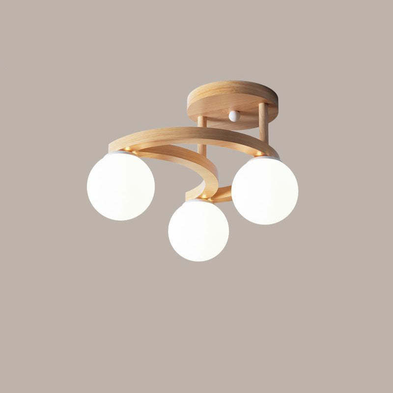 Nordic Rubber Wood Moon Orb Dome Ceiling Light