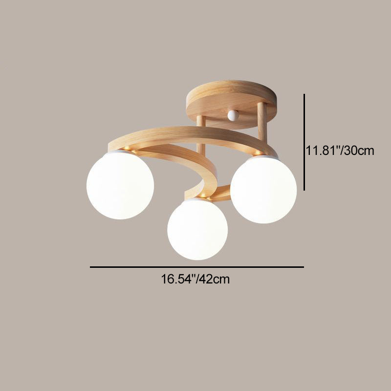 Nordic Rubber Wood Moon Orb Dome Ceiling Light