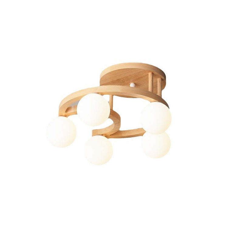 Nordic Rubber Wood Moon Orb Dome Ceiling Light
