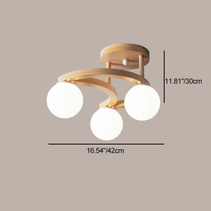 Nordic Rubber Wood Moon Orb Dome Ceiling Light