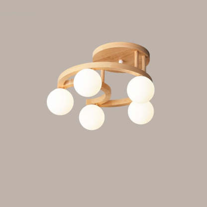 Nordic Rubber Wood Moon Orb Dome Ceiling Light
