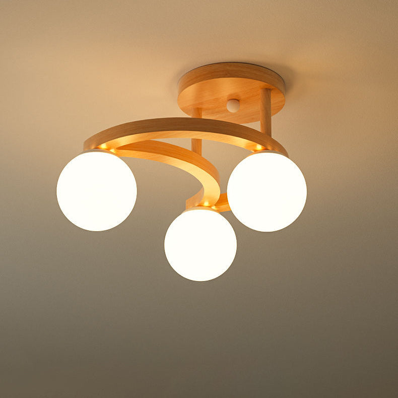 Nordic Rubber Wood Moon Orb Dome Ceiling Light
