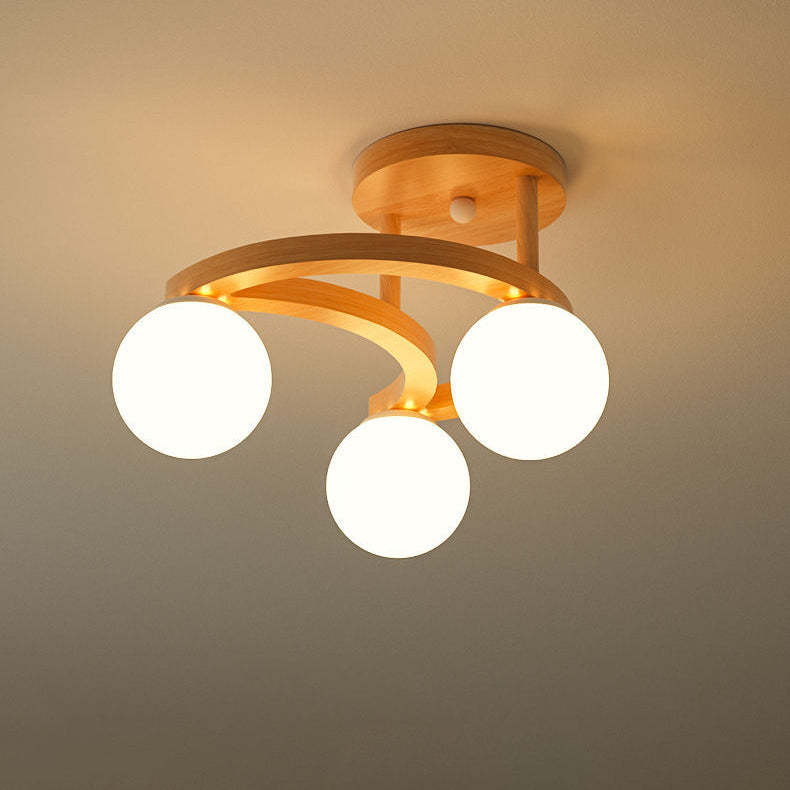 Nordic Rubber Wood Moon Orb Dome Ceiling Light