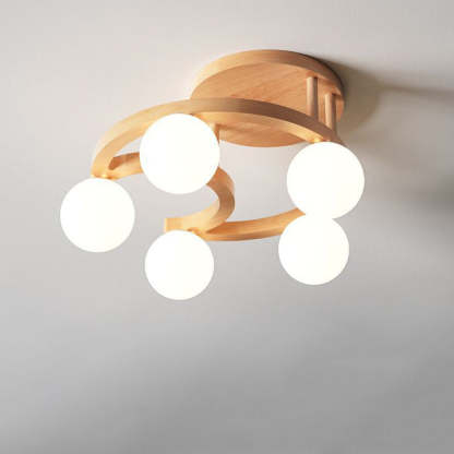 Nordic Rubber Wood Moon Orb Dome Ceiling Light