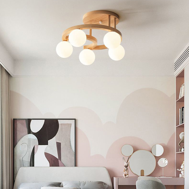 Nordic Rubber Wood Moon Orb Dome Ceiling Light