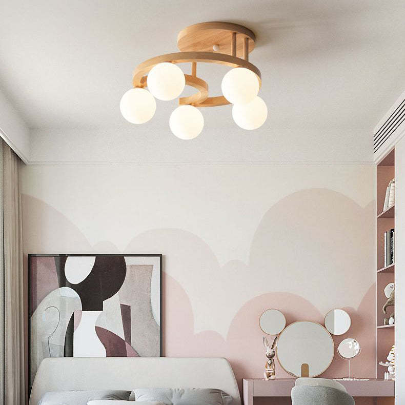 Nordic Rubber Wood Moon Orb Dome Ceiling Light