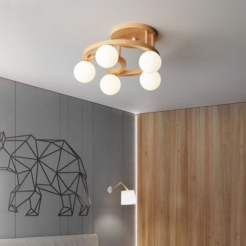 Nordic Rubber Wood Moon Orb Dome Ceiling Light