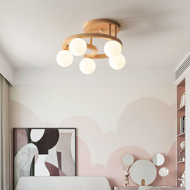 Nordic Rubber Wood Moon Orb Dome Ceiling Light