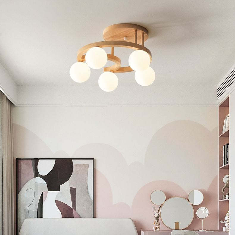 Nordic Rubber Wood Moon Orb Dome Ceiling Light