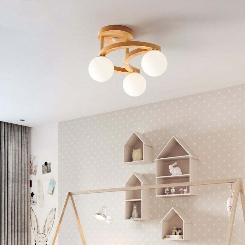 Nordic Rubber Wood Moon Orb Dome Ceiling Light