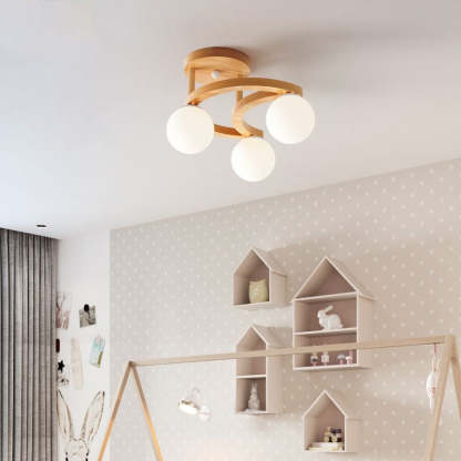 Nordic Rubber Wood Moon Orb Dome Ceiling Light