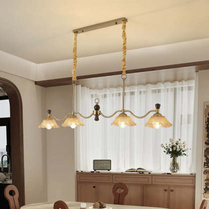 French Flower Iron Wood Glass Island Chandelier