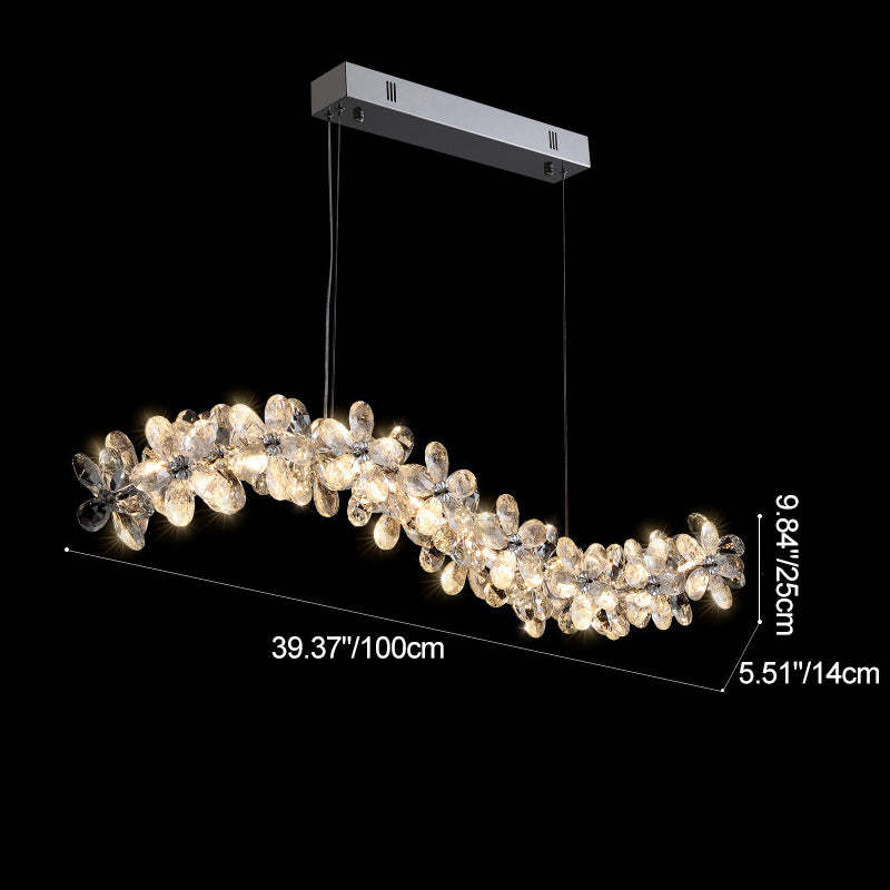 Nordic Curved Flower Crystal LED Island Chandelier
