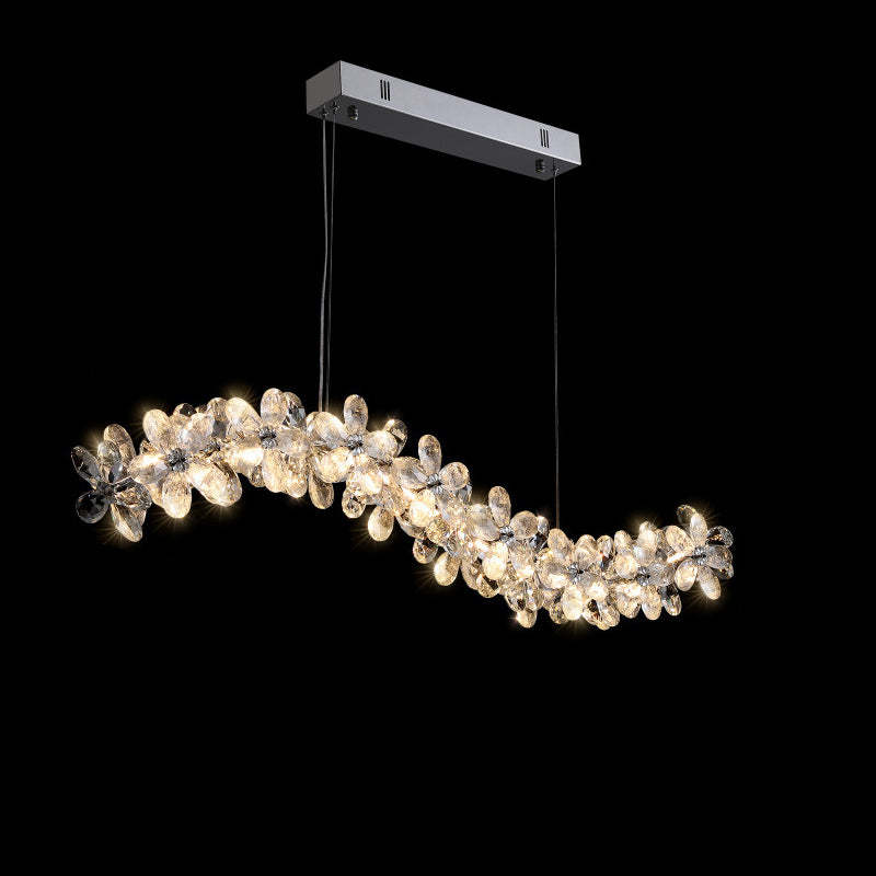 Nordic Curved Flower Crystal LED Island Chandelier