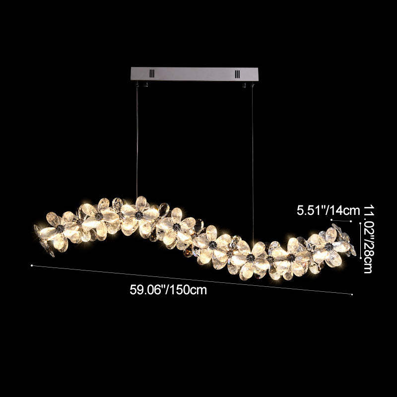 Nordic Curved Flower Crystal LED Island Chandelier