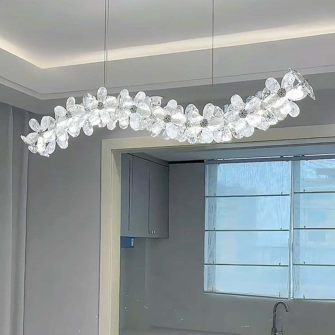 Nordic Curved Flower Crystal LED Island Chandelier