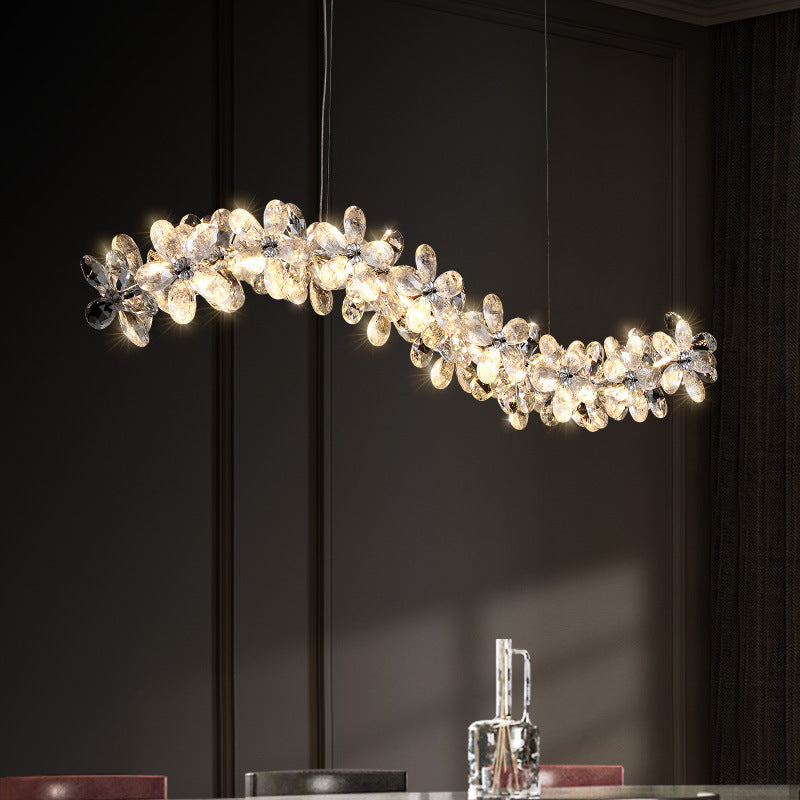 Nordic Curved Flower Crystal LED Island Chandelier