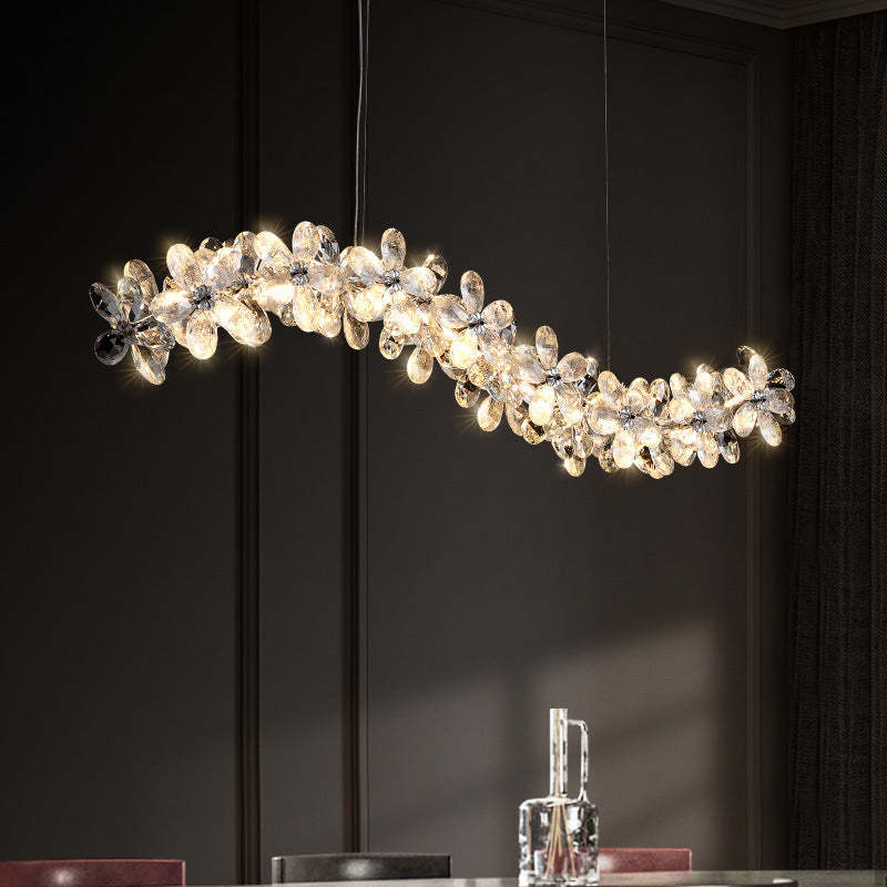 Nordic Curved Flower Crystal LED Island Chandelier