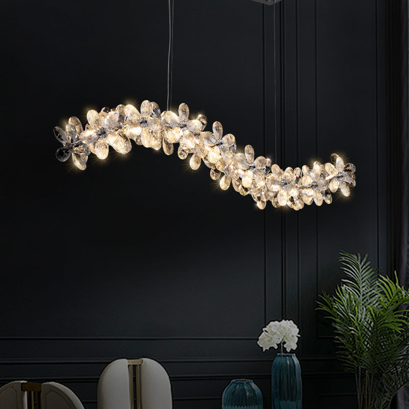 Nordic Curved Flower Crystal LED Island Chandelier
