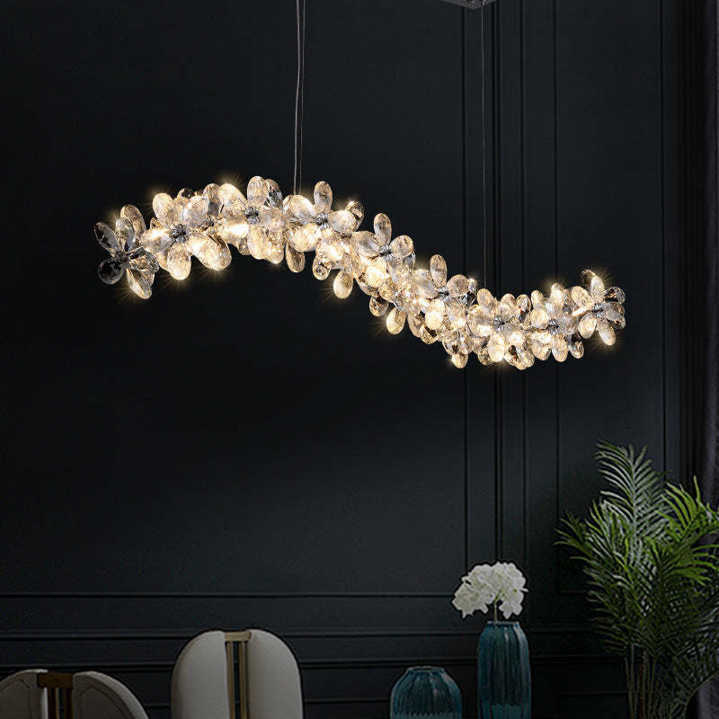 Nordic Curved Flower Crystal LED Island Chandelier