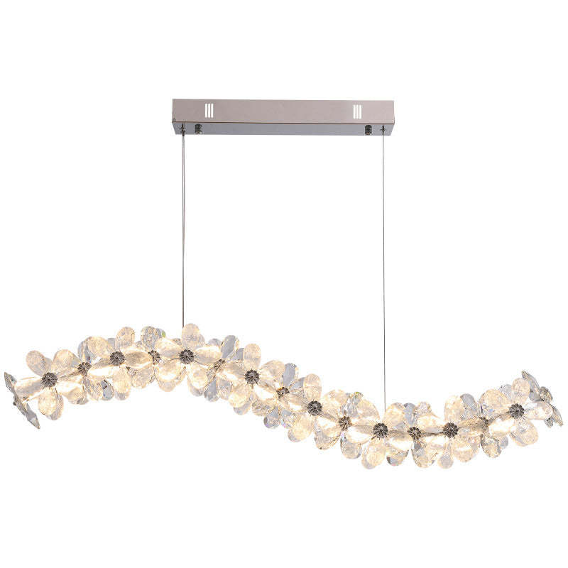 Nordic Curved Flower Crystal LED Island Chandelier