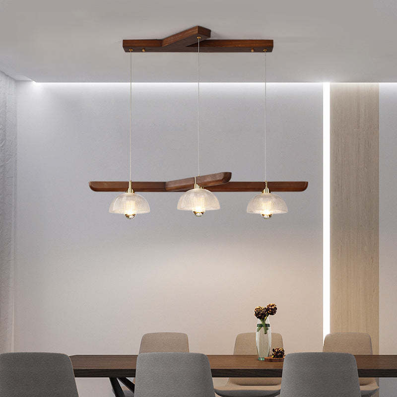 Japanese Semicircle Solid Wood Glass Chandelier