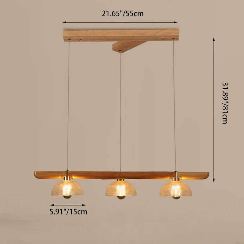 Japanese Semicircle Solid Wood Glass Chandelier — Wood Color / 220V-240V For UK/AU