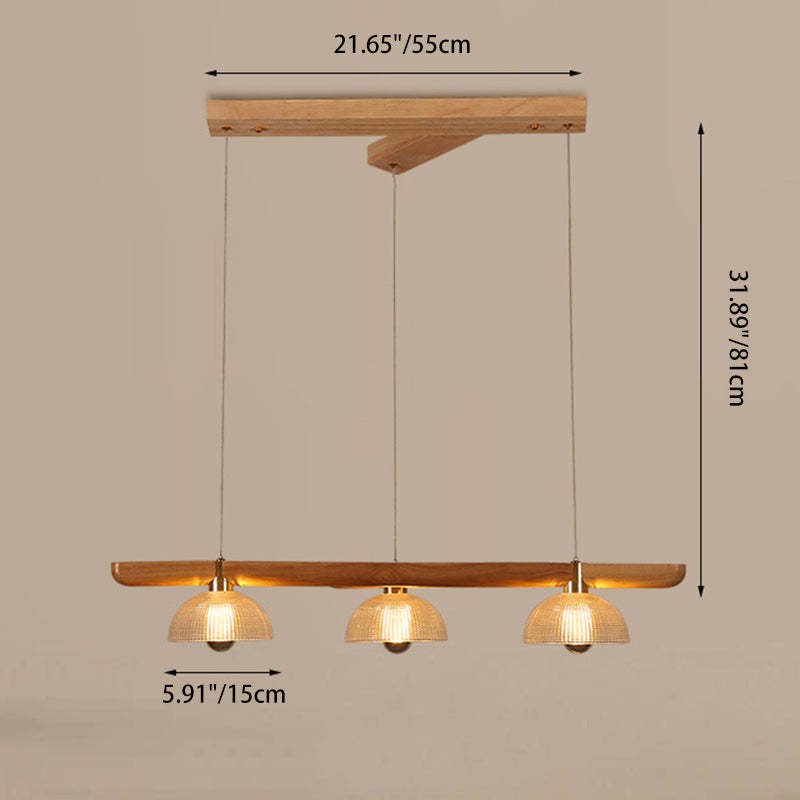 Japanese Semicircle Solid Wood Glass Chandelier — Wood Color / 220V-240V For UK/AU