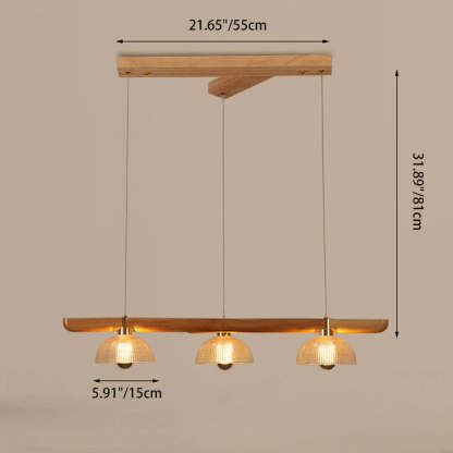 Japanese Semicircle Solid Wood Glass Chandelier — Wood Color / 220V-240V For UK/AU