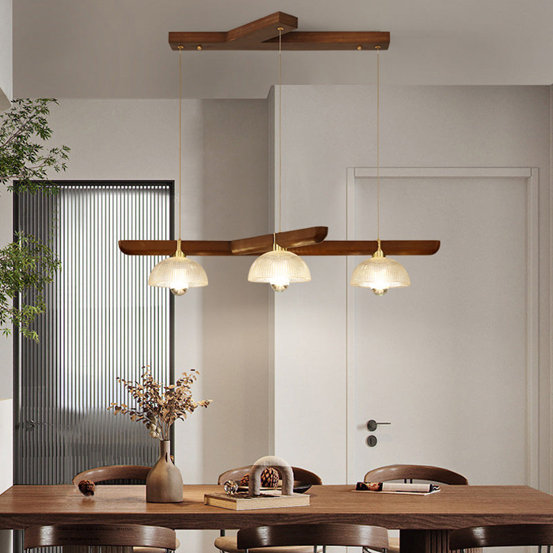 Japanese Semicircle Solid Wood Glass Chandelier