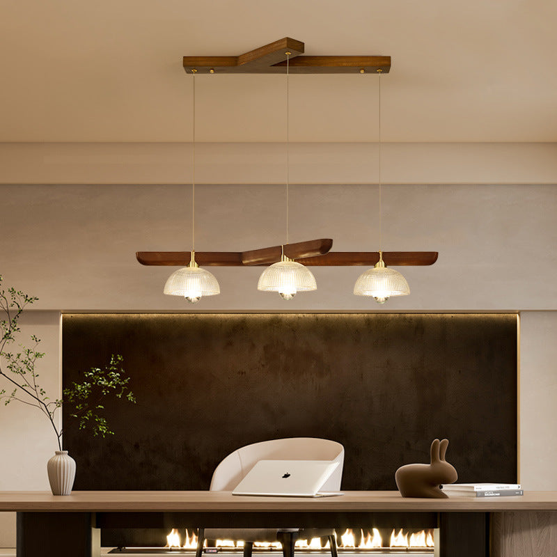 Japanese Semicircle Solid Wood Glass Chandelier — Walnut Color / 220V-240V For UK/AU