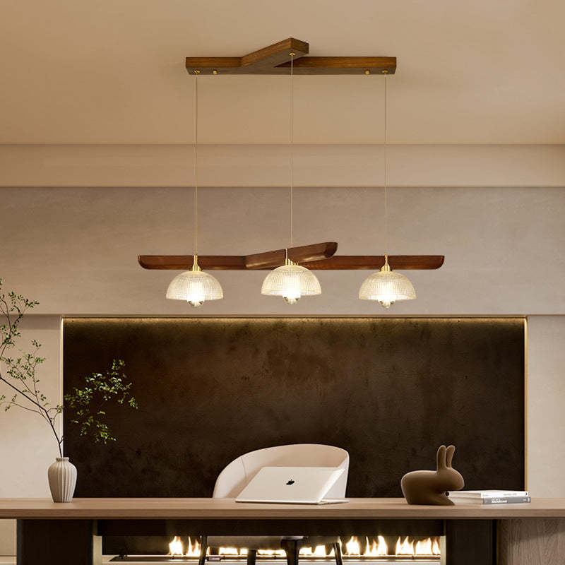 Japanese Semicircle Solid Wood Glass Chandelier — Walnut Color / 220V-240V For UK/AU